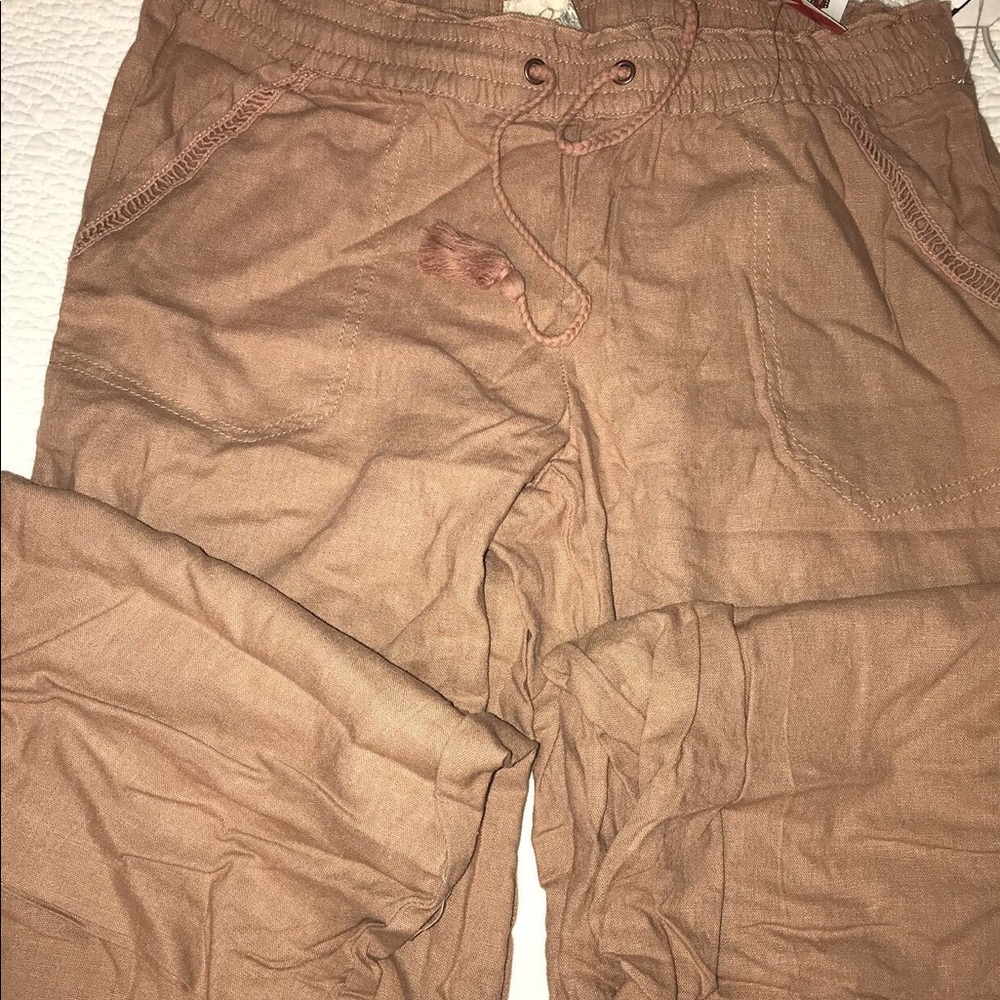 Light brown linen wide leg linen pants